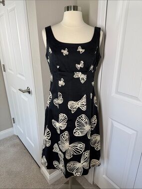 Vintage Talbots black and tan butterfly novelty print summer dress size 6